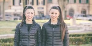 Female twins on college campus