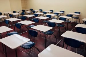 high school classroom arranged for ACT or SAT