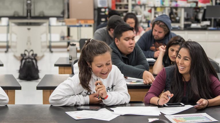 college students working together