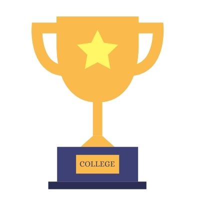 Picture of gold trophy with star on blue base that says "College"